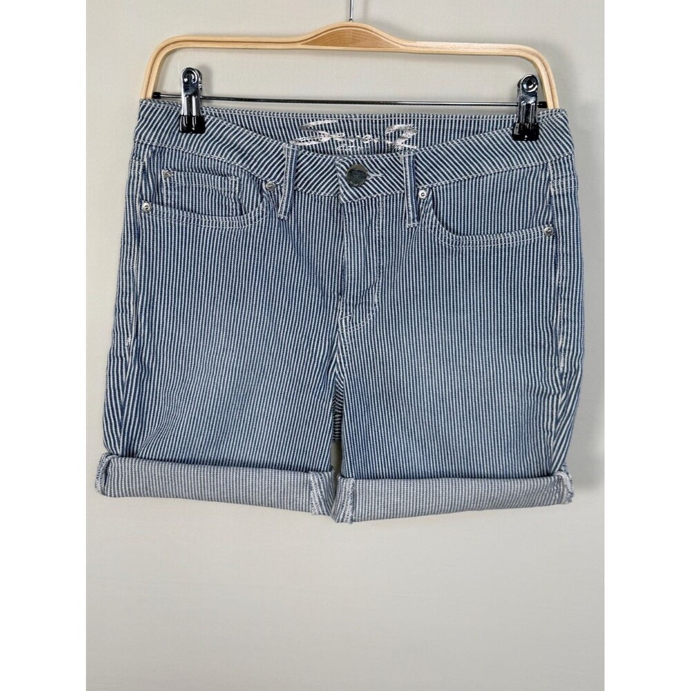 Seven7 Striped Denim Bermuda Shorts Size 8 Blue White Nautical